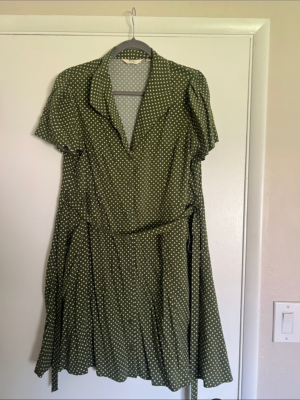 Olive Green Polka Dot Short Sleeve Dress